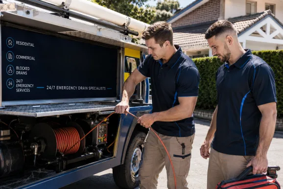 Two plumbers working on a blocked drain in Bondi Beach